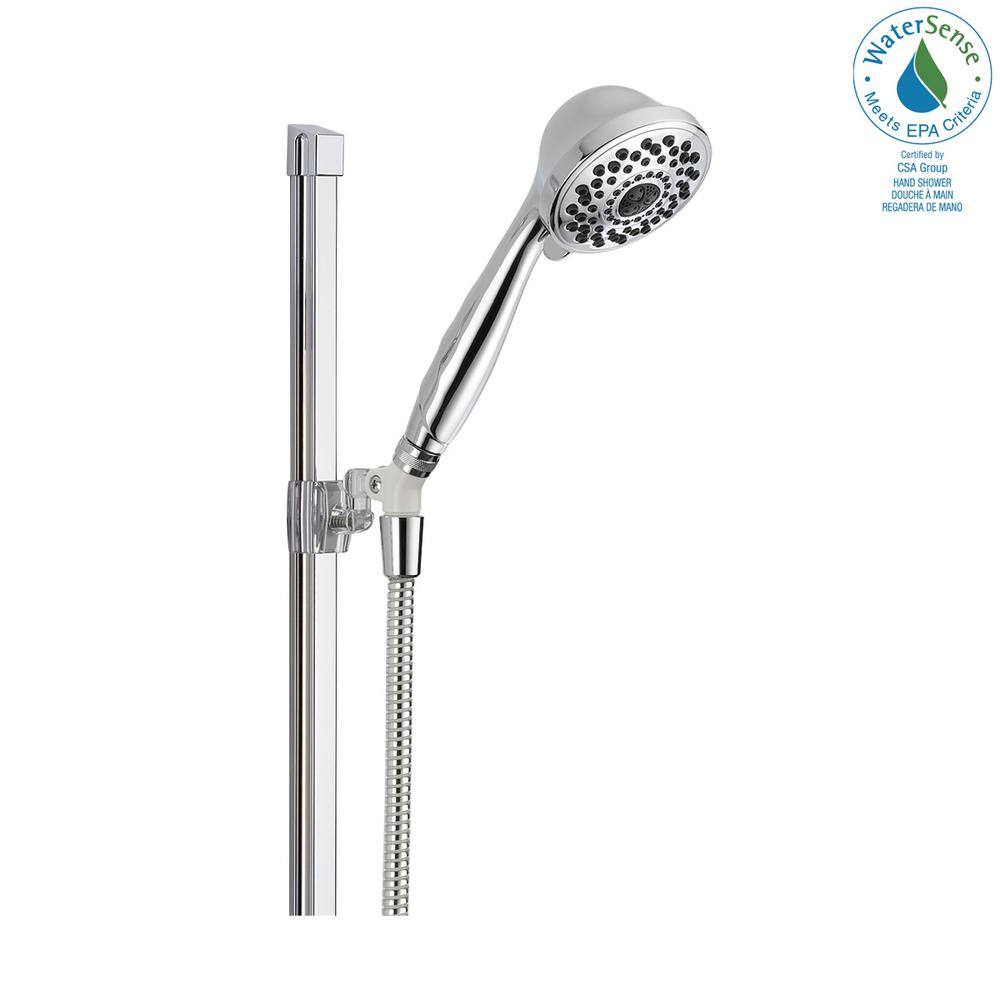 Delta 7-Spray Patterns 1.75 GPM 3.81 in. Wall Mount Handheld Shower Head with Slide Bar in Chrome 51751