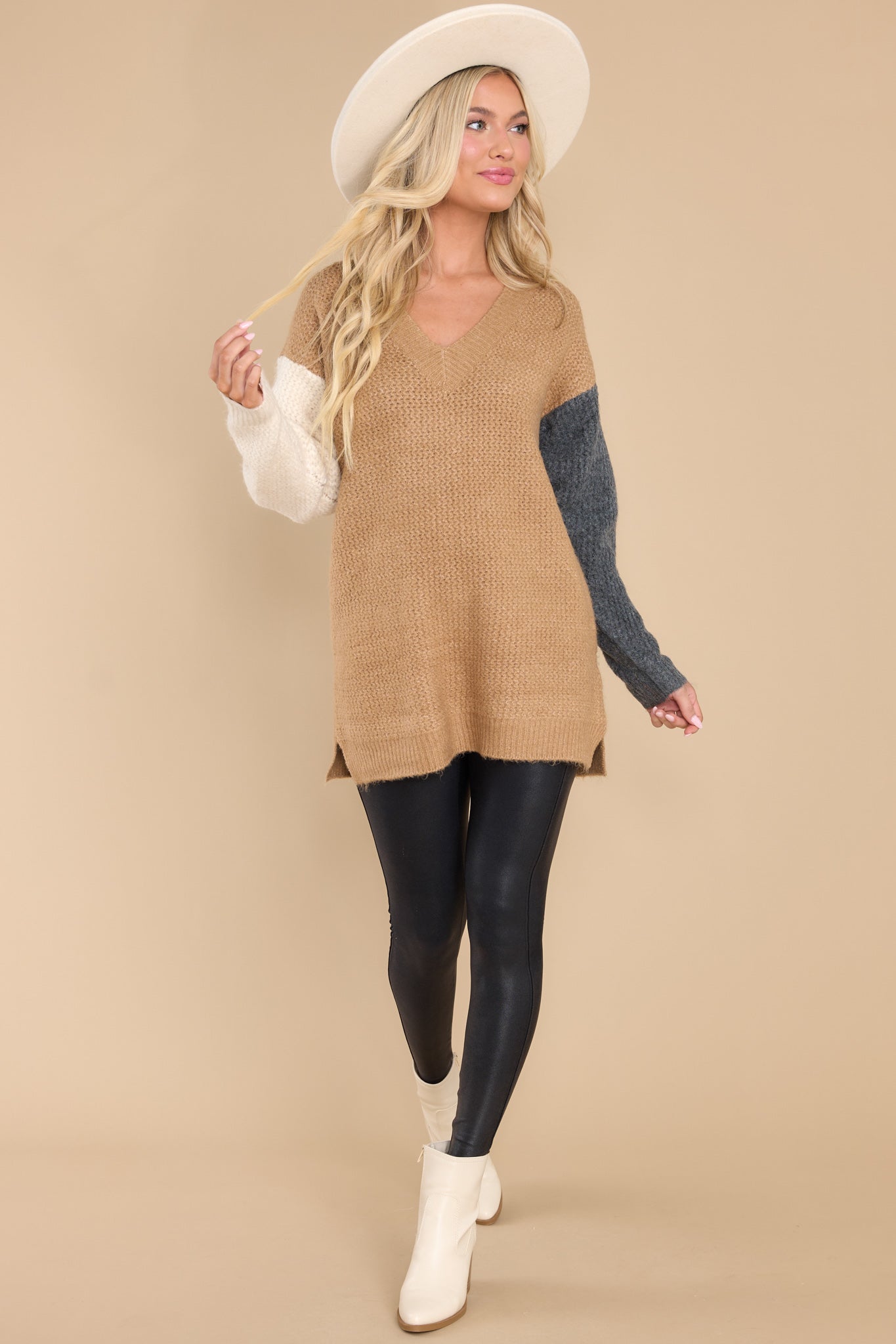 Cover Your Tracks Tan Colorblock Sweater