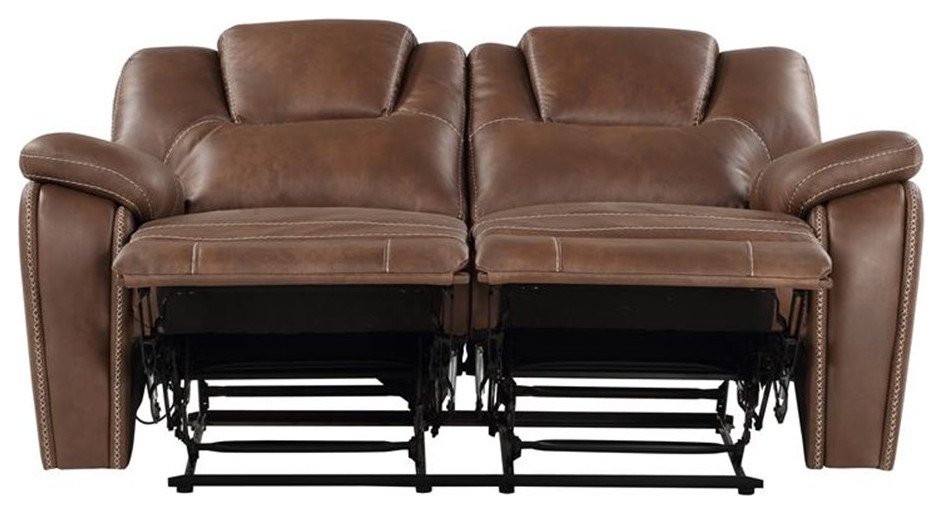 Bowery Hill Transitional Brown Faux Leather Manual Reclining Loveseat   Contemporary   Loveseats   by Homesquare  Houzz