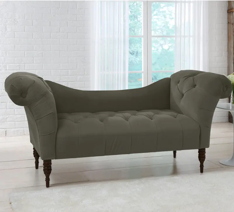 Edith Pewter Velvet Tufted Lounge Chaise- Skyline Furniture