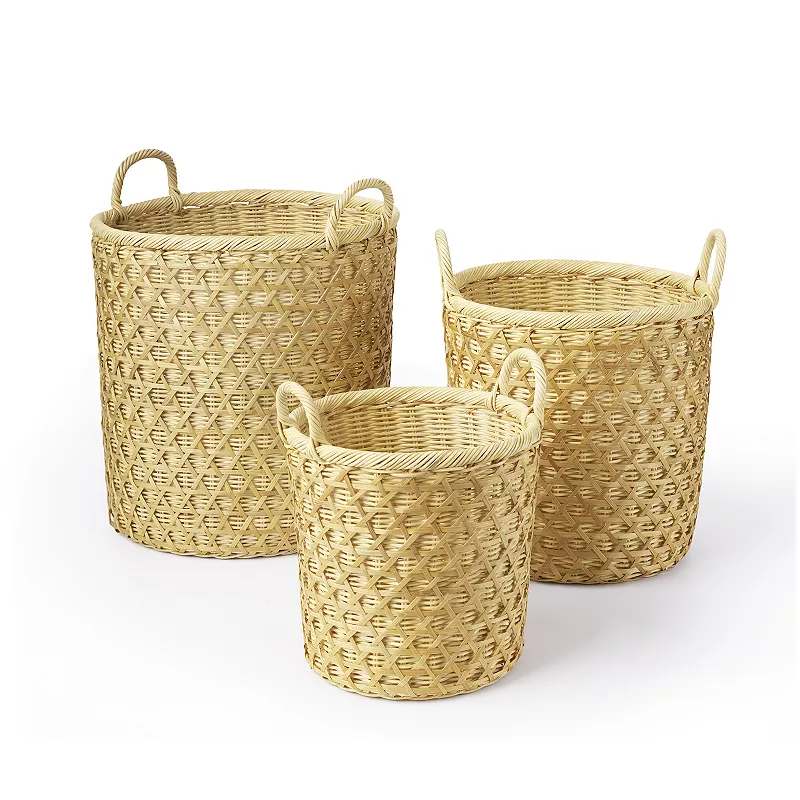 Saddle River Rattan and Bamboo Diamond-Weave Basket 3-piece Set