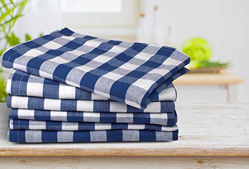 Urban Villa Kitchen Towels Set of 6 Buffalo Checks Blue/White Kitchen Towels 20X30 Inches 100% Cotton Highly Absorbent Kitchen Towels Ultra Soft Mitered Corners Kitchen Towels