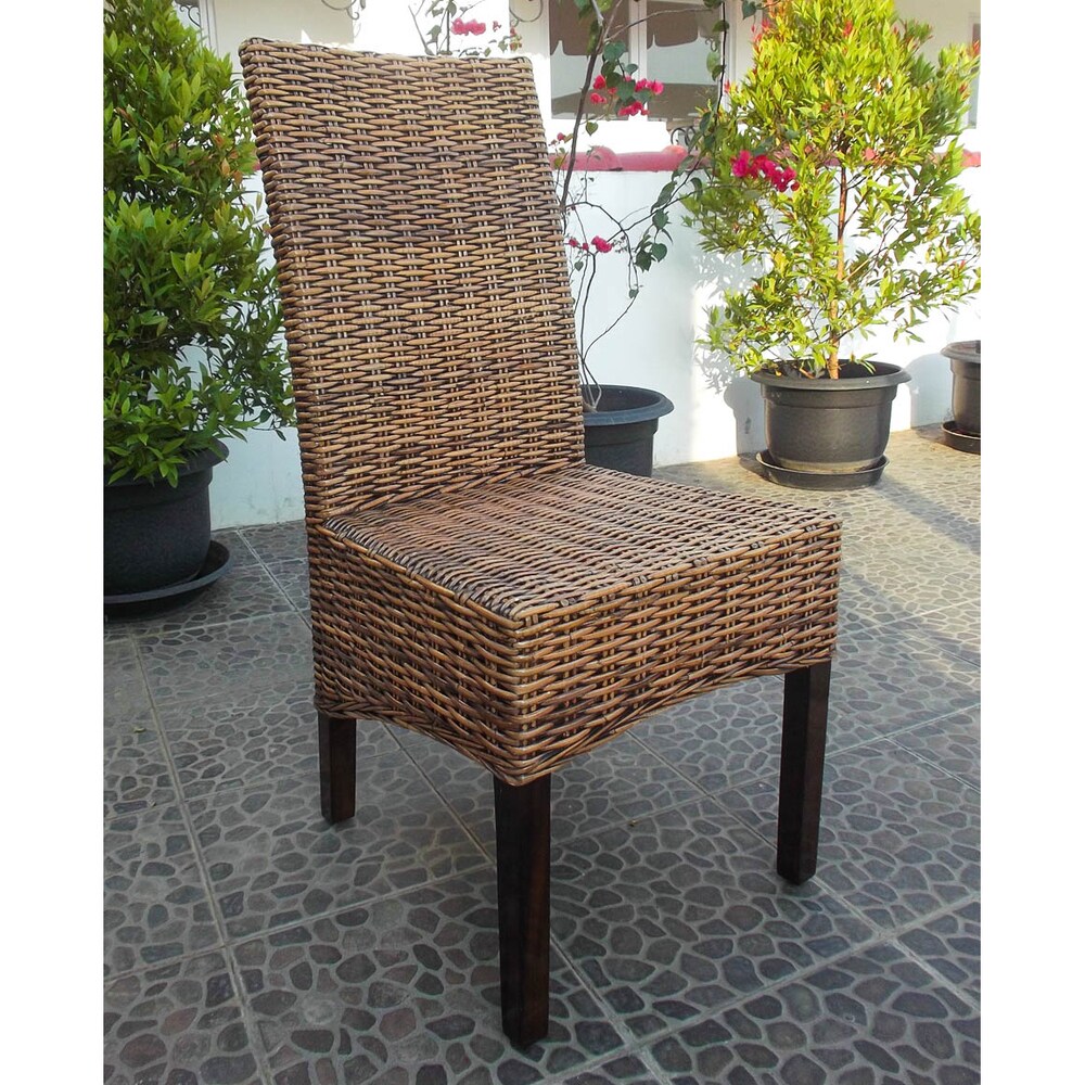 Java Woven Rattan/Mahogany Dining Chair ( Set of 2)