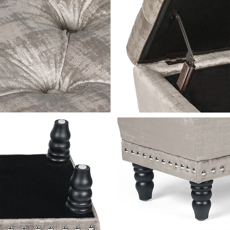 Adeco Button Tufted Trapezoid Storage Ottoman Bench