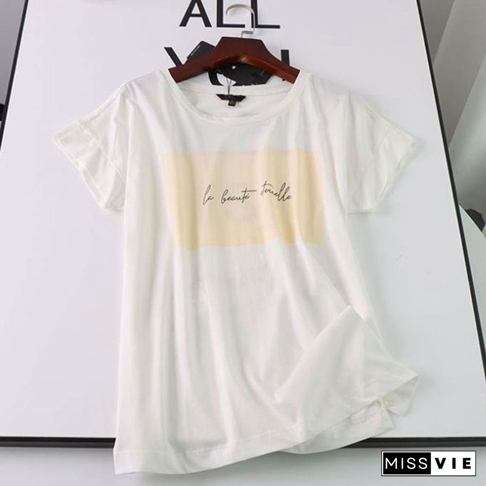 New Summer Fashion Harajuku Letter Print Cotton T-Shirt Women Casual White Tee Tops Ladies Camisetas Mujer