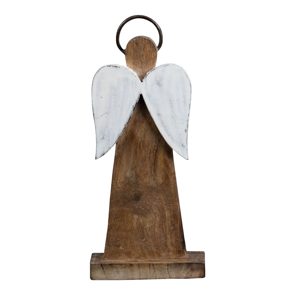 Foreside Home   Garden White Wood and Metal Angel Figurine