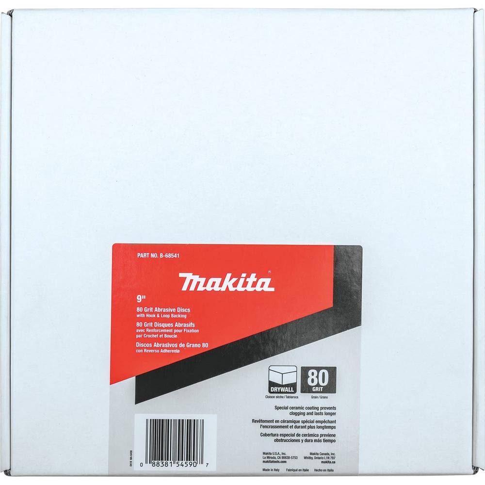 Makita 9 in. Round Abrasive Disc Hook  Loop 80-Grit (25Pack) B-68541