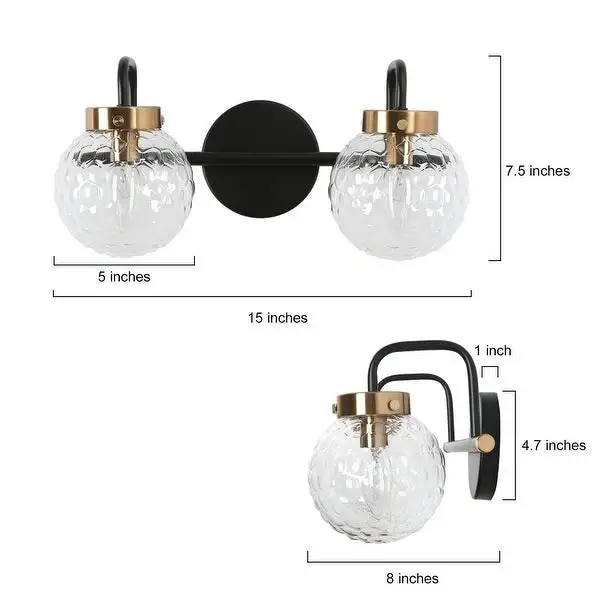 Mid-Century Modern Black Gold 4-Light Bathroom Vanity Lights Globe Glass Wall Sconces