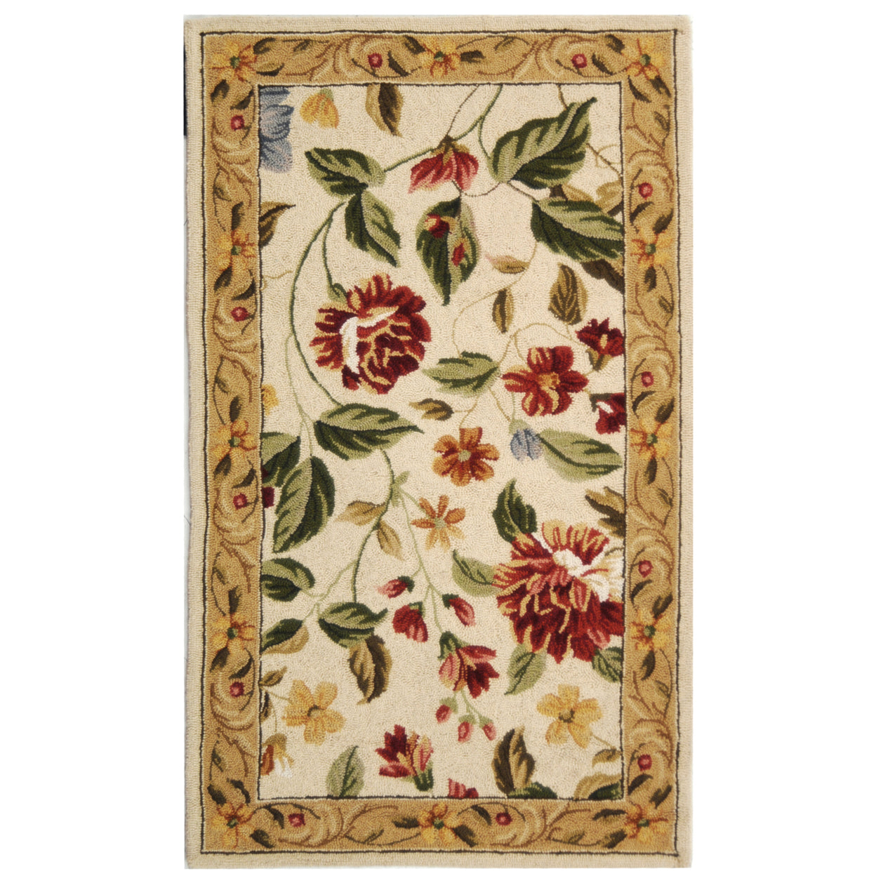 SAFAVIEH Chelsea Bosworth Floral Wool Area Rug, Ivory/Beige, 18 x 26