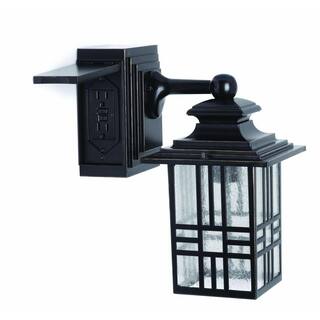 Hampton Bay Mission 1-Light Black with Bronze Highlight Outdoor Wall Mount Lantern with Built-In Electrical Outlet (GFCI) 30264