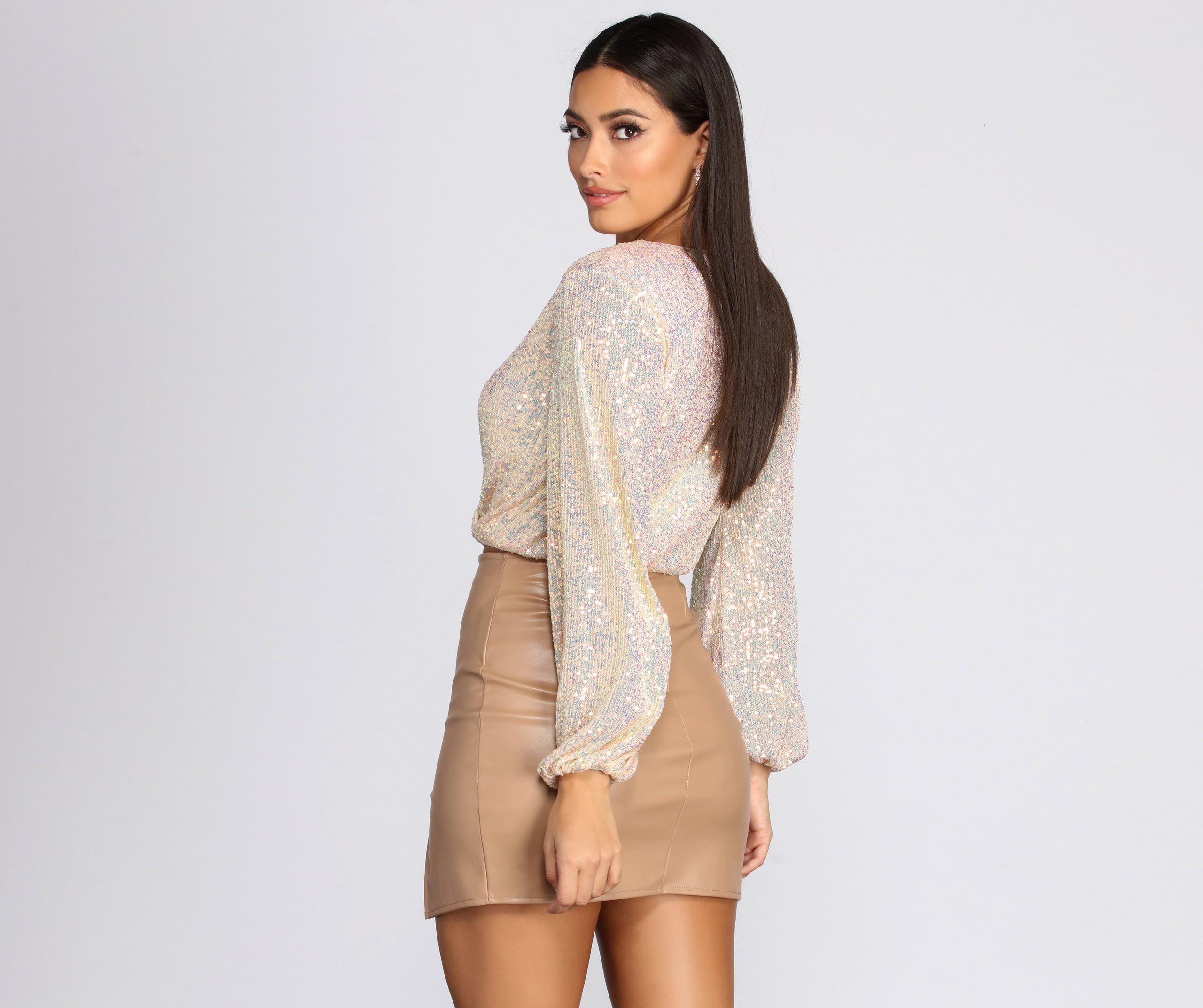 All Over Sequin Surplice Top