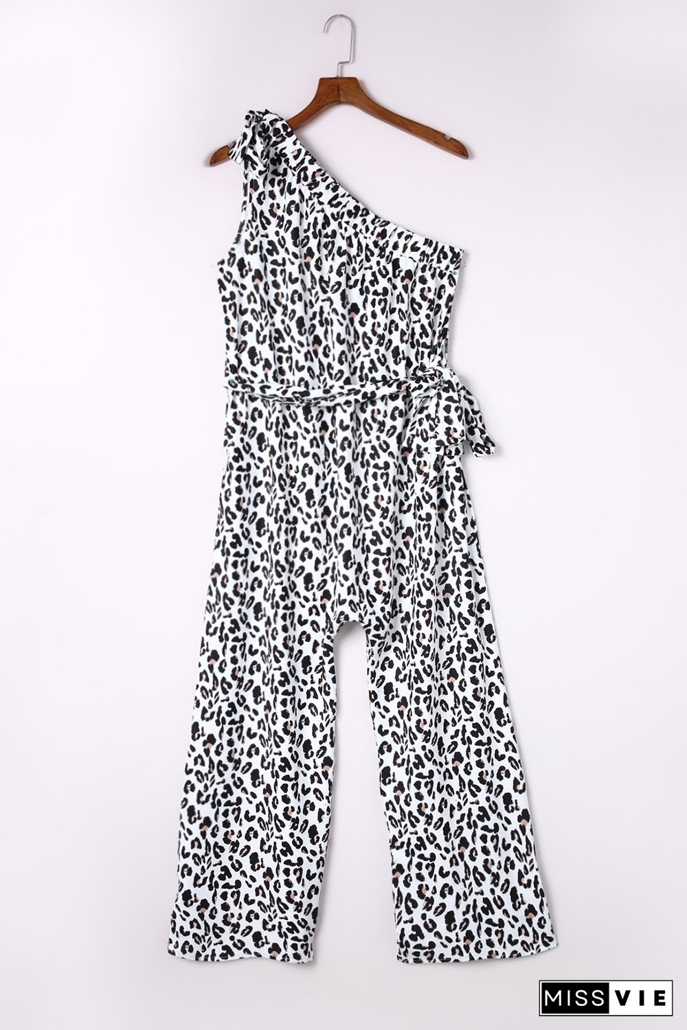 Leopard Print Slant One Shoulder Loose Jumpsuit