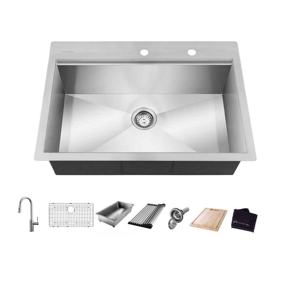 Glacier Bay All-in-One Zero Radius Drop-in 18G Stainless Steel 30 in. 2-Hole Single Bowl Workstation Kitchen Sink Pull-Down Faucet 4308F-1