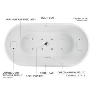 Vanity Art 54 in. L X 29 in. W White Acrylic Freestanding Air Bubble Flatbottom Bathtub in WhitePolished Chrome VAB6815-NXSW