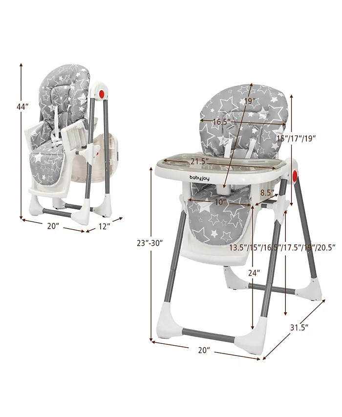 Folding Baby High Chair Dining Chair w  6-Level Height Adjustment