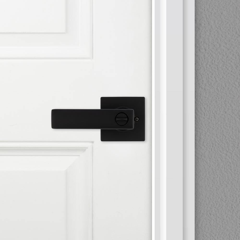 Kwikset Breton Square Matte Black Keyed Entry Door Handle Featuring SmartKey Technology and Microban 405BRNLSQT514SM