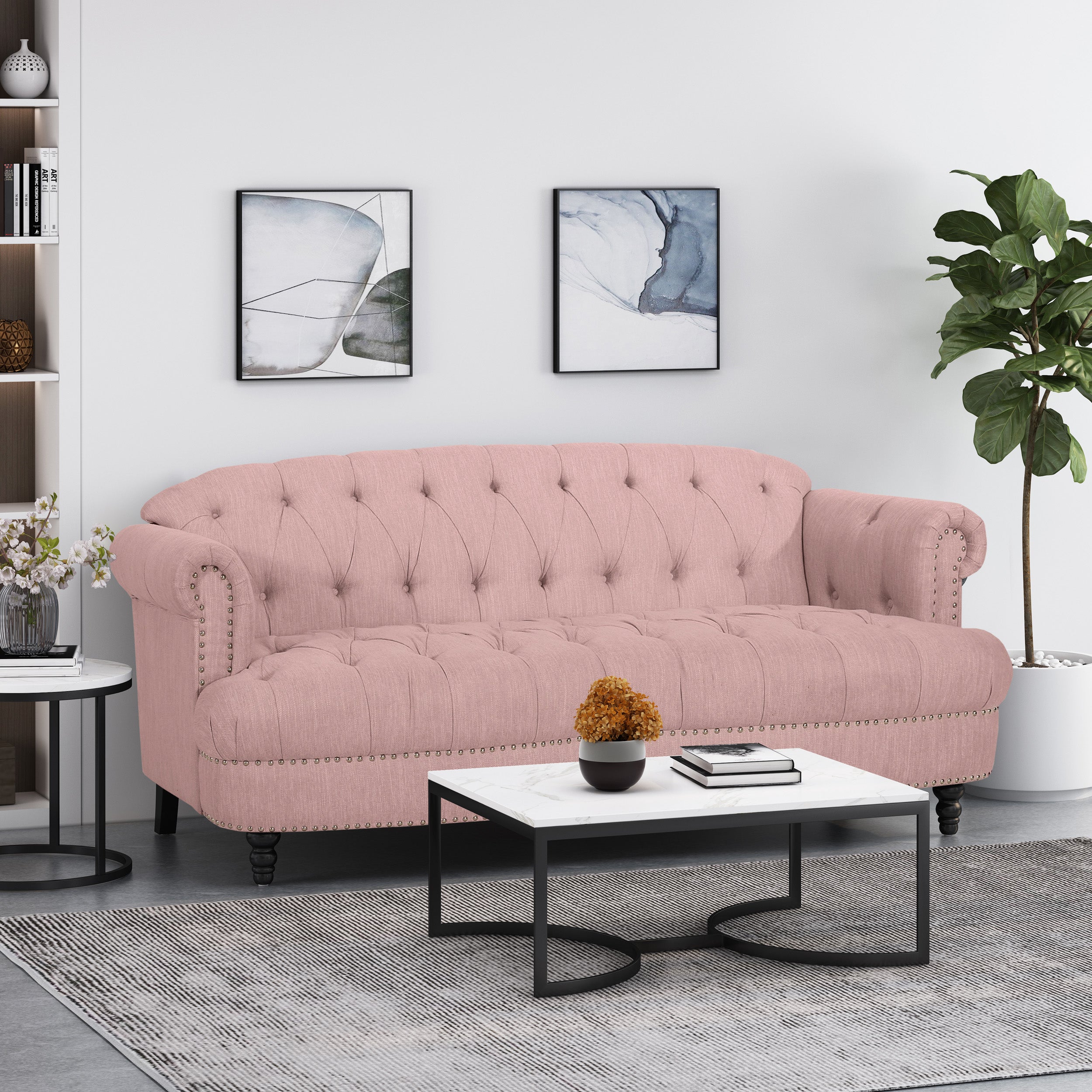 Elspeth Contemporary Deep Tufted Sofa with Nailhead Trim