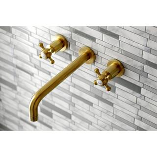 Kingston Brass Metropolitan 2-Handle Wall Mount Roman Tub Faucet in Brushed Brass HKS8027BX