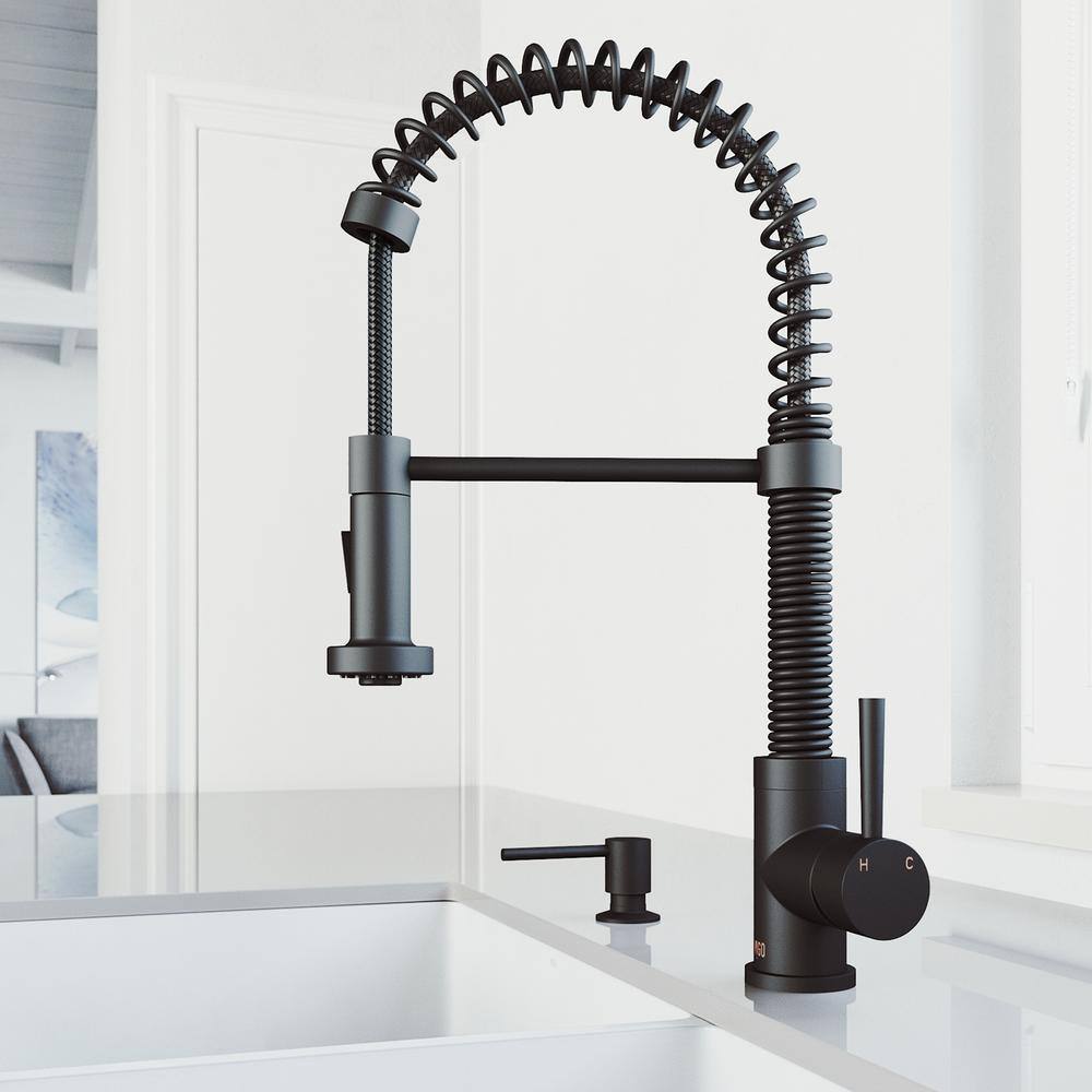 VIGO Edison Single Handle Pull-Down Sprayer Kitchen Faucet with Soap Dispenser in Matte Black VG02001MBK6