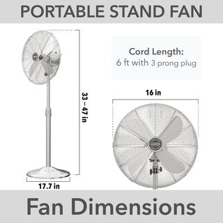 Hunter Classic 16 in. 3-speed Pedestal Fan in Brushed Nickel with Non-slip Base and Easy-Carry Handle 97317