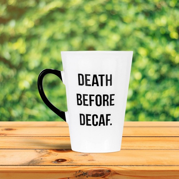 Amici Home death Before Decaf Coffee Mug For Coffee Tea Or Any Beverages Black Lettering On White Mug Microwave amp Dishwasher Safe 20 ounce