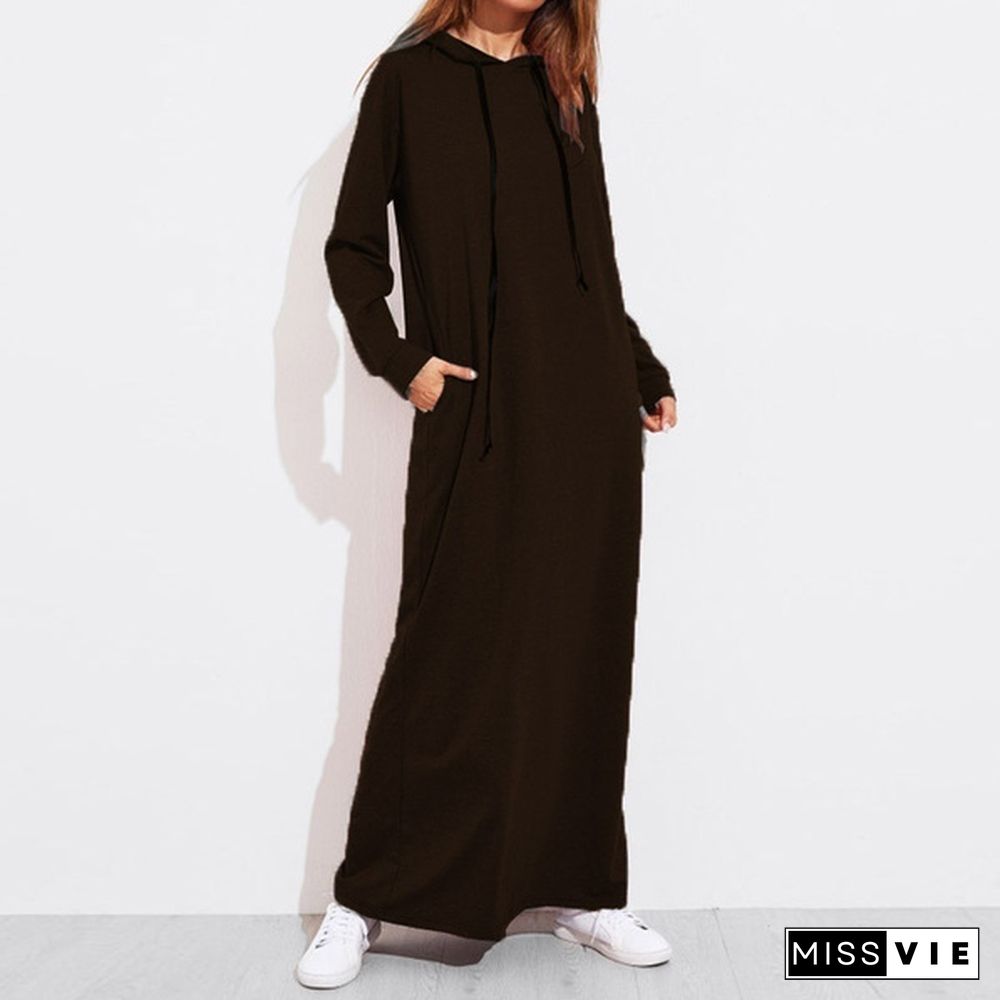 S-5Xl Women Long Hoodie Dress Maxi Long Sleeve Tunic Casual Loose Sweatshirt Dress Party Kaftan Plus Size