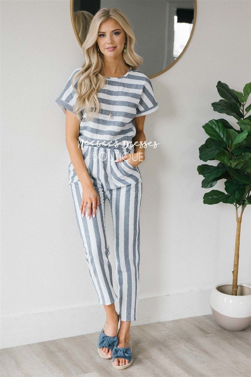 Dusty Navy Striped Jumpsuit