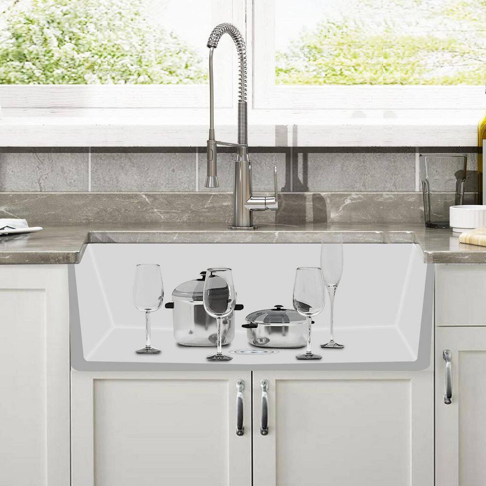 CASAINC White Fireclay 36 in. Single Bowl Farmhouse Apron Workstation Kitchen Sink with Grid and Strainer CA-WH59098