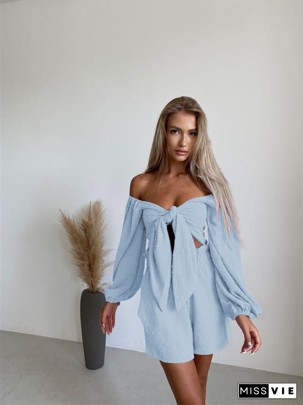 Summer New Fashion Leisure Suit Senior Sense Women's Long-sleeve Cardigan Shorts Two Sets