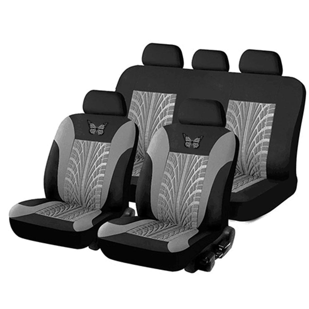 Aktudy Butterfly Car Seat Covers PU Leather Auto Seat Protector (5 Set Grey)