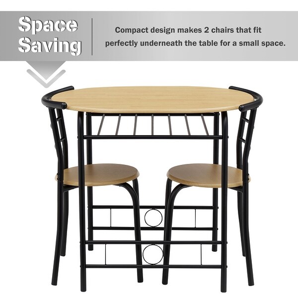 3-Piece Dining Set， Modern Wood Oval Table and 2 Chairs Set with Built-In Wine Rack