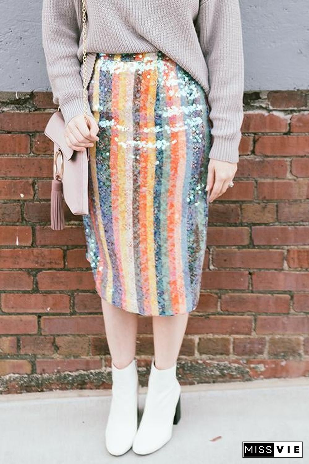 Colorful Sequin Slit Skirts