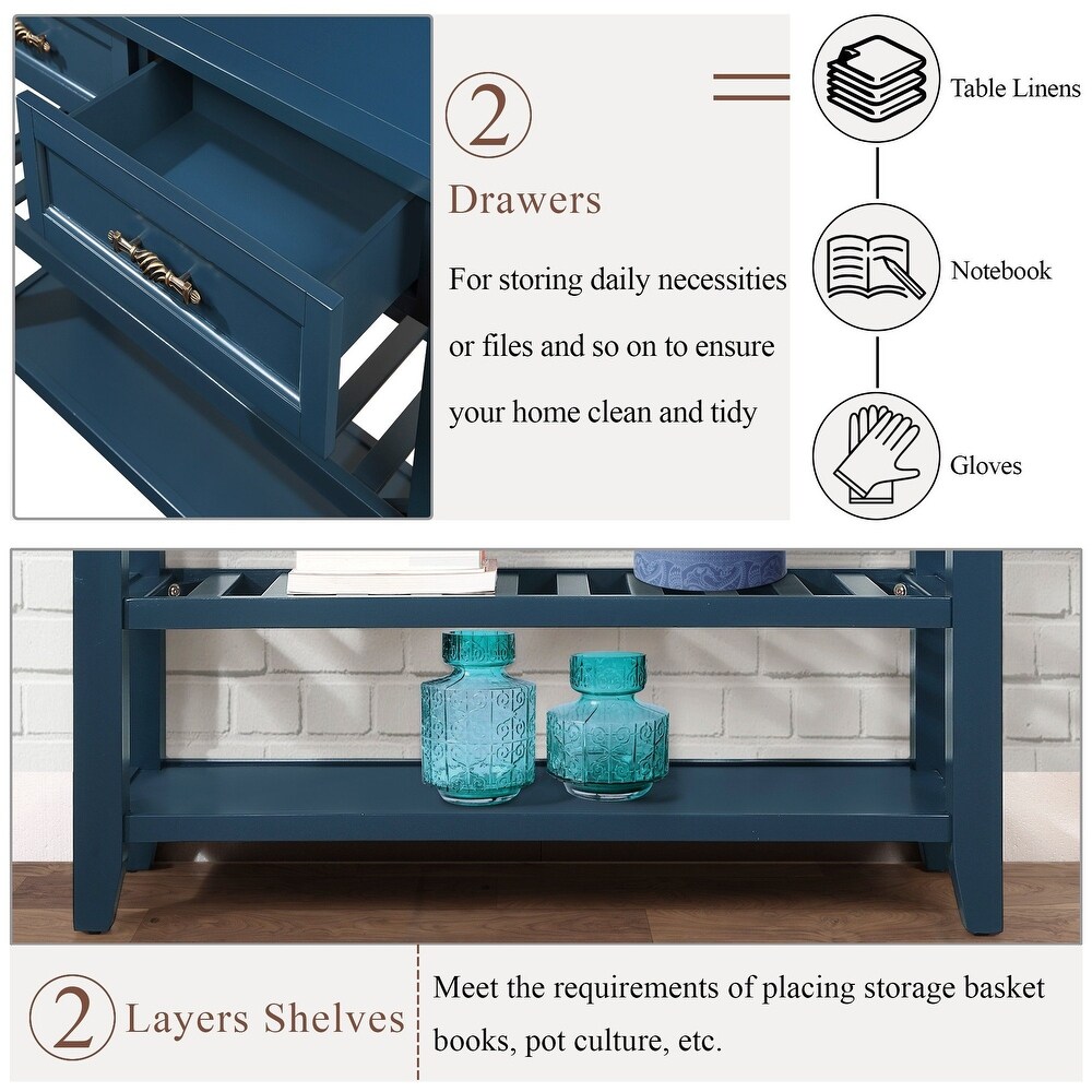 Wood Console Table Entryway Sofa Table with Storage Shelves  Navy Blue