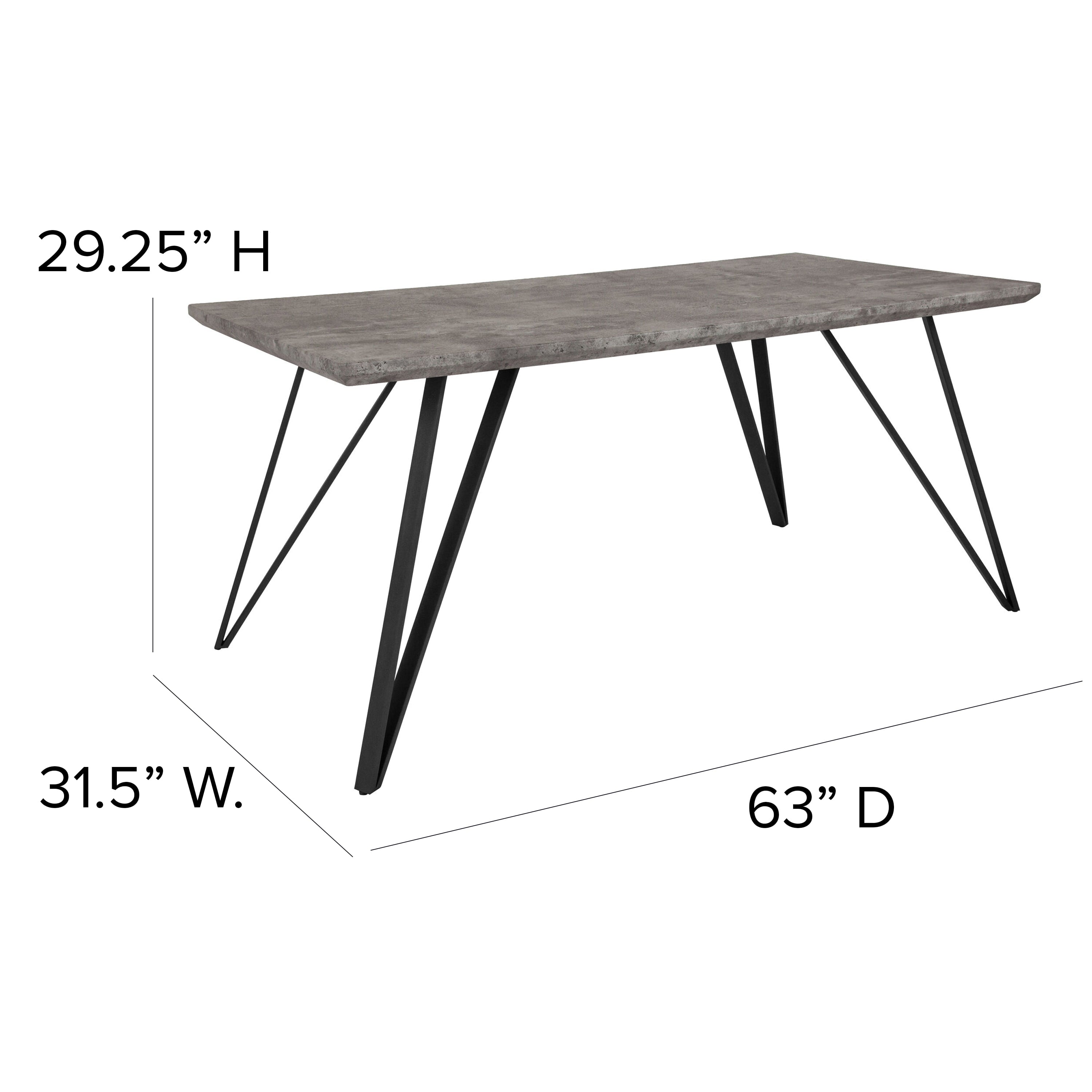 Merrick Lane Rectangular Dining Table Faux Concrete Finish Kitchen Table with Retro Hairpin Legs