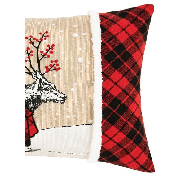 X 18 quot Deer Embroidered And Printed Throw Pillow