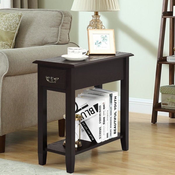 2 Tier End Bedside Sofa Side Table Narrow Nightstand - 24