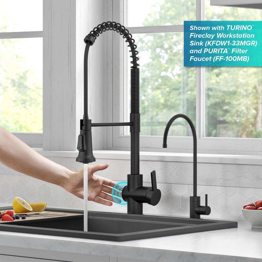 KRAUS Britt Touchless Sensor Commercial Pull-Down Single Handle Kitchen Faucet in Matte Black KSF-1691MB