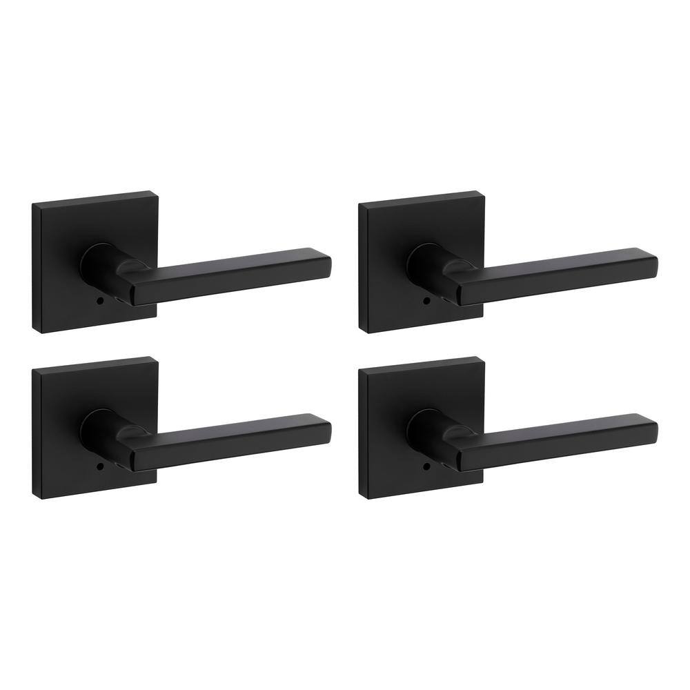 Kwikset Halifax Square Matte Black BedBath Door Lever with Lock (4-Pack) 730HFLSQT5144PK