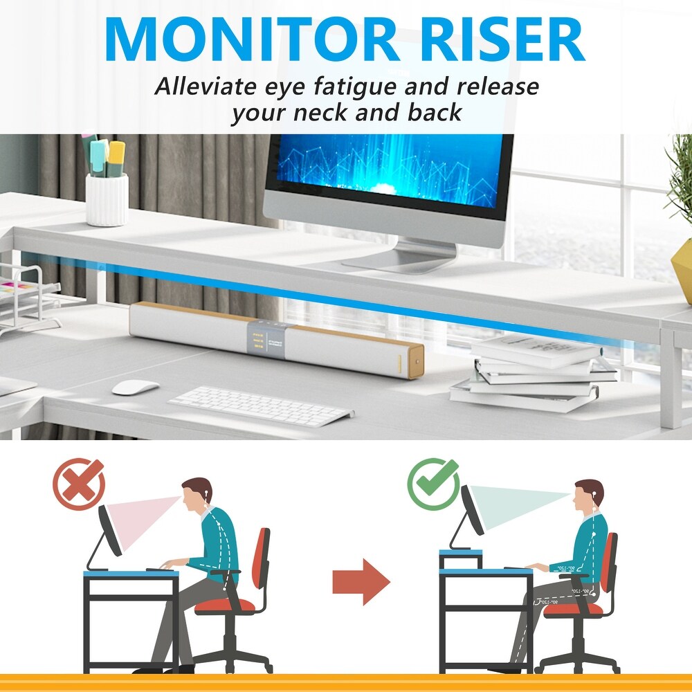 Reversible L Shaped Desk with Monitor Shoelf  Large Computer Desk for Office Home