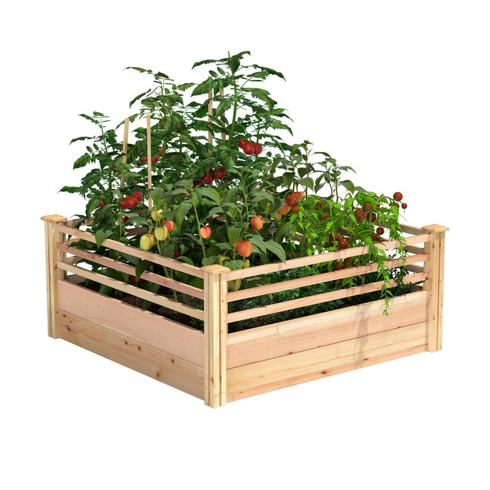 Miracle-Gro 48 in. L x 48 in. W x 11 in. H Cedar Raised Garden Bed with Corral Sides RCMG4411COR