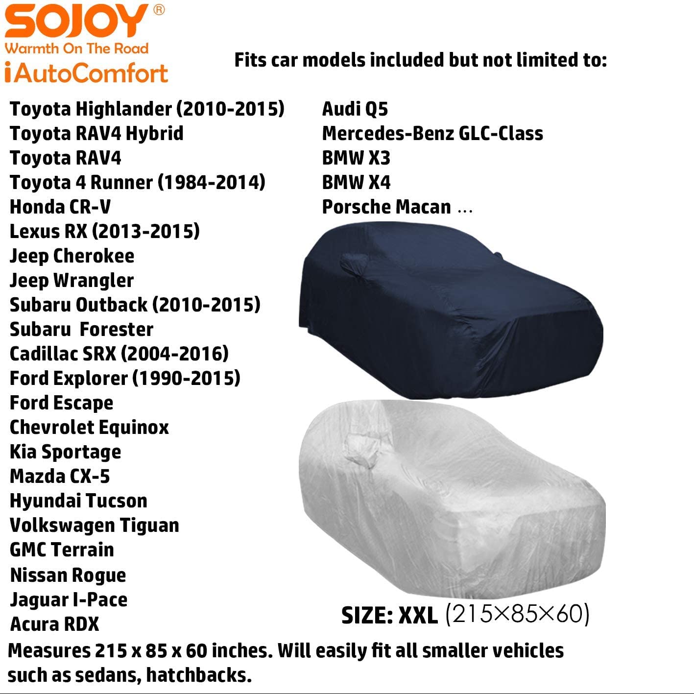 Sojoy SUV Car Cover All Weather Car Cover Full Protection Outdoor Indoor  Cover Size 187