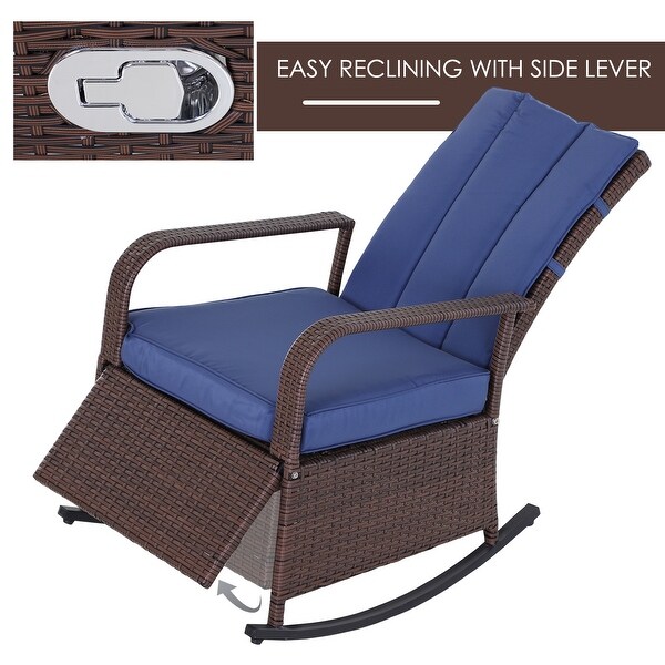 Outsunny Outdoor Wicker Rattan Recliner Rocking Cushioned Chair with Footrest and 135 Degrees of Comfort