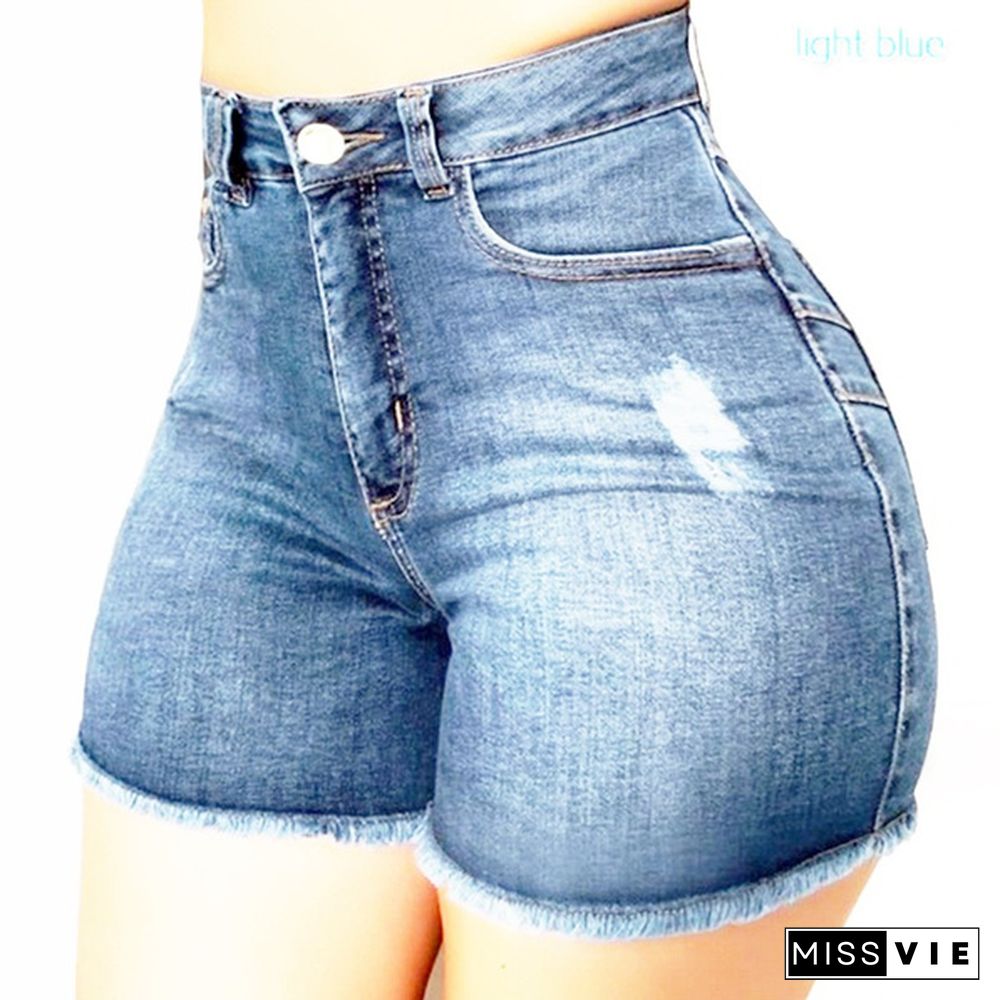 High Quality Women Short Jeans High Waist Denim Shorts Female Hot Shorts Summer High Elasticity Short Pants