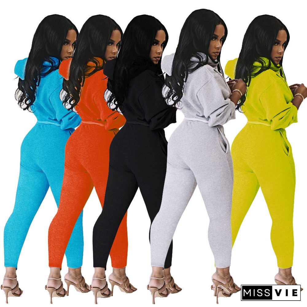 Women Long Sleeve Hoodie Crop Top+Jogger Pants Sport Suit