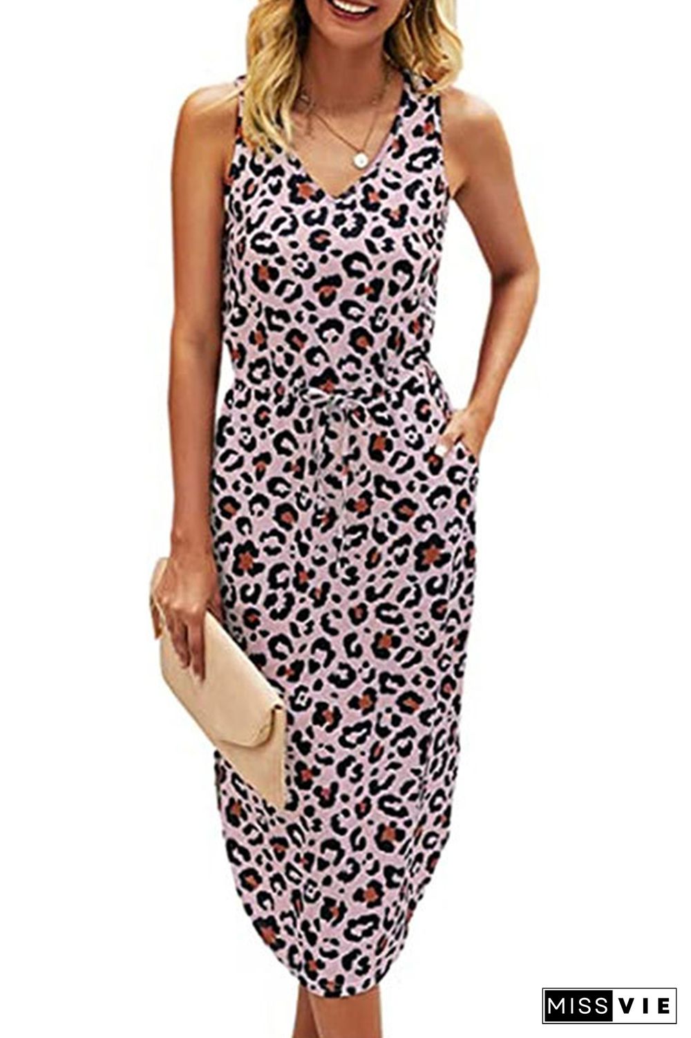 Printed Drawstring Sleeveless Dresses