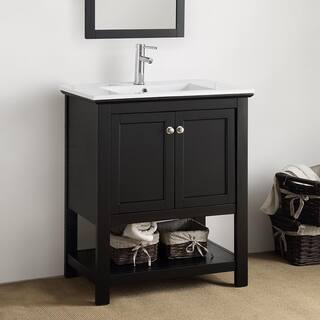 Fresca Bradford 30 in. W Traditional Bathroom Vanity in Black with Ceramic Vanity Top in White with White Basin FVNHD0105BL-CMB