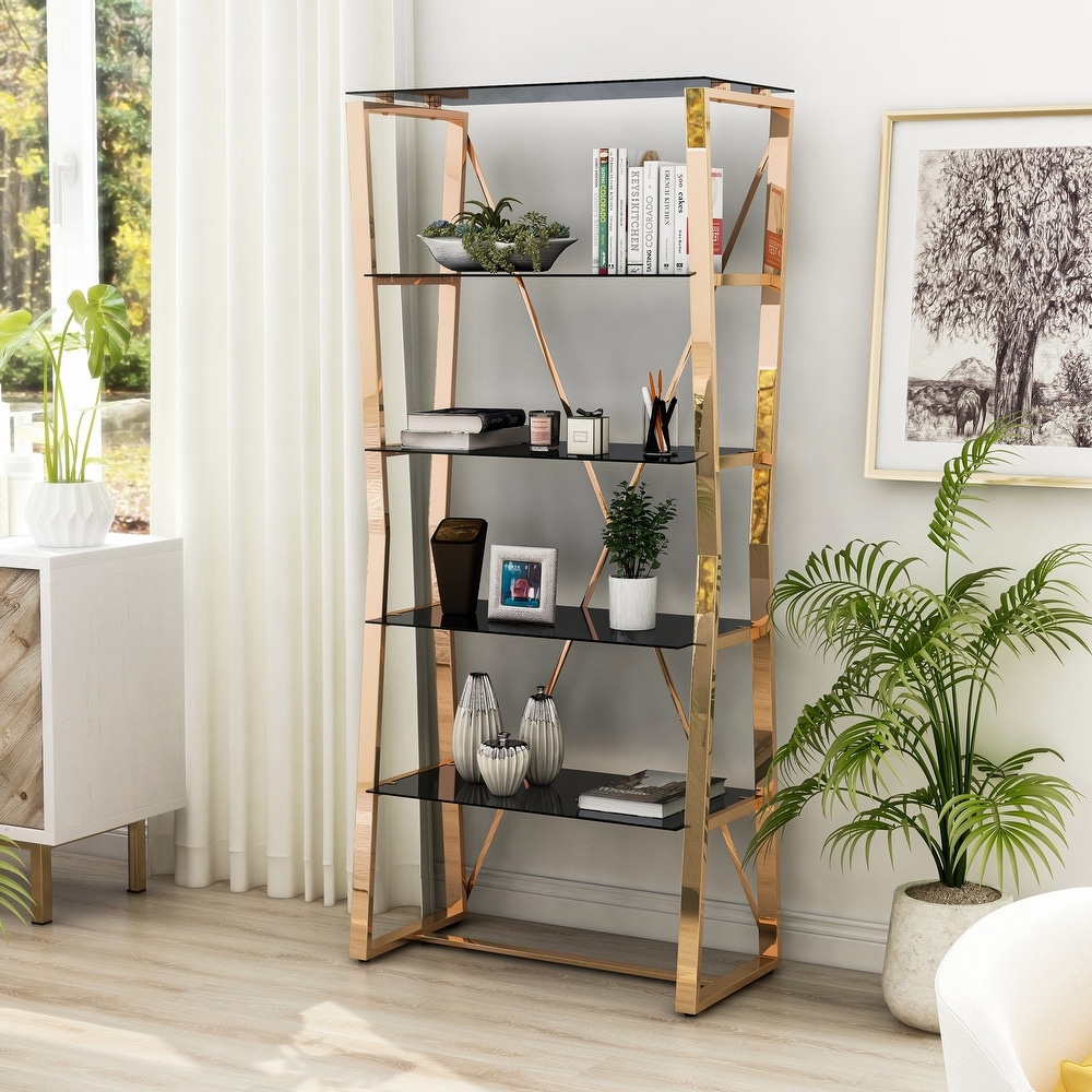 Morfell Contemporary Chrome Glass Shelf Bookcase by Furniture of America