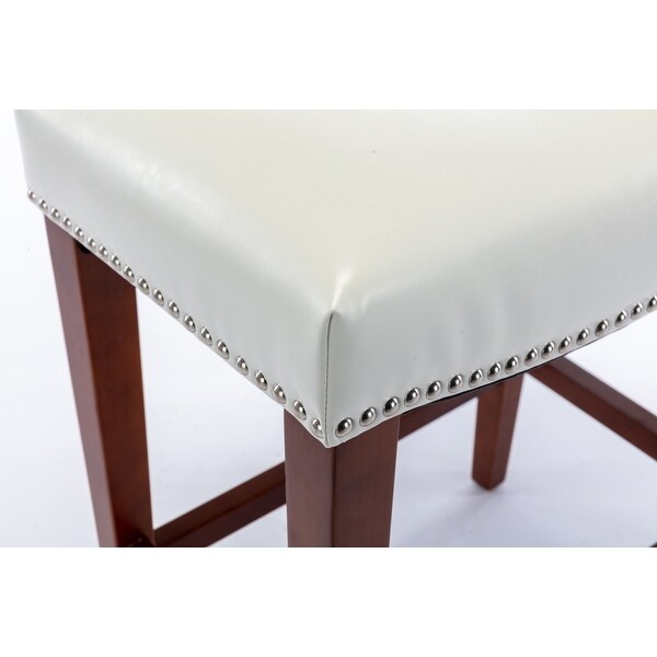 2pcs Modern Leather Upholstered Barstool with Nailhead Trim