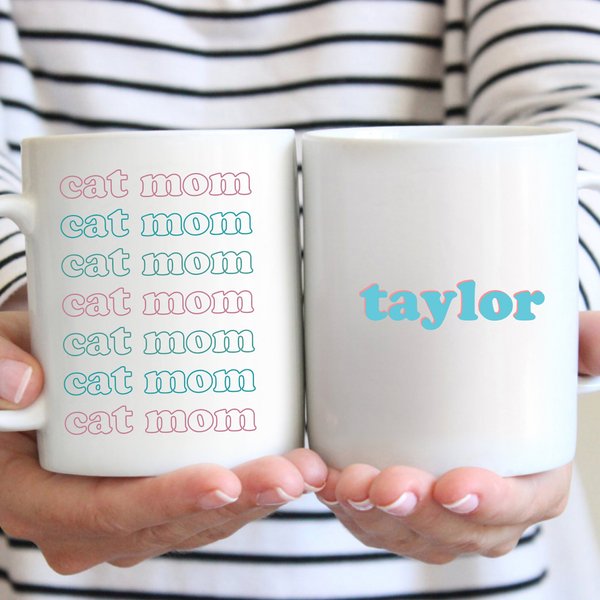 904 Custom Personalized Retro Cat Mom Double Sided Mug， 11-oz