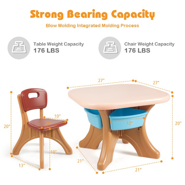 Onesstop 3 Pcs Kids Activity Storage Table amp Chair Set Coffee